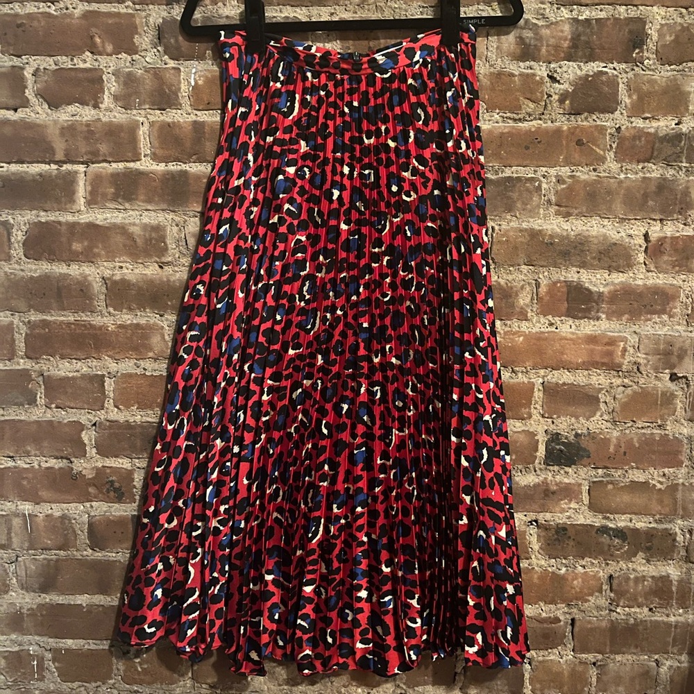 FRNCH Red Leopard Print, Midi Skirt